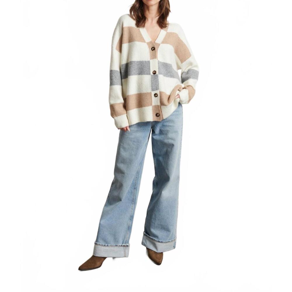 NEW LINE KNITWEAR billie button down cardigan in natural stripe